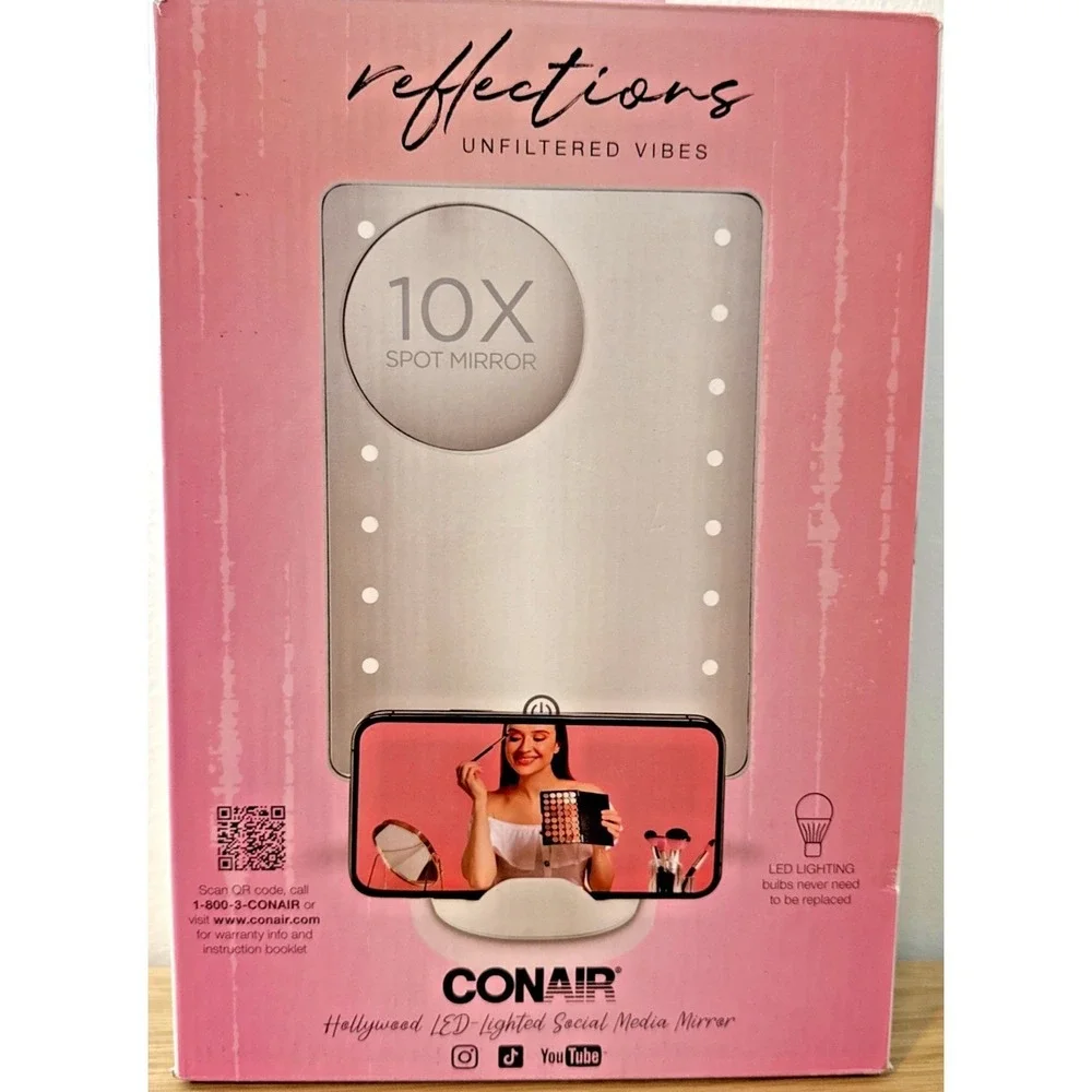 Conair LED Makeup Mirror Hollywood Social Media 10x Spot Mirror Phone Stand- NWT